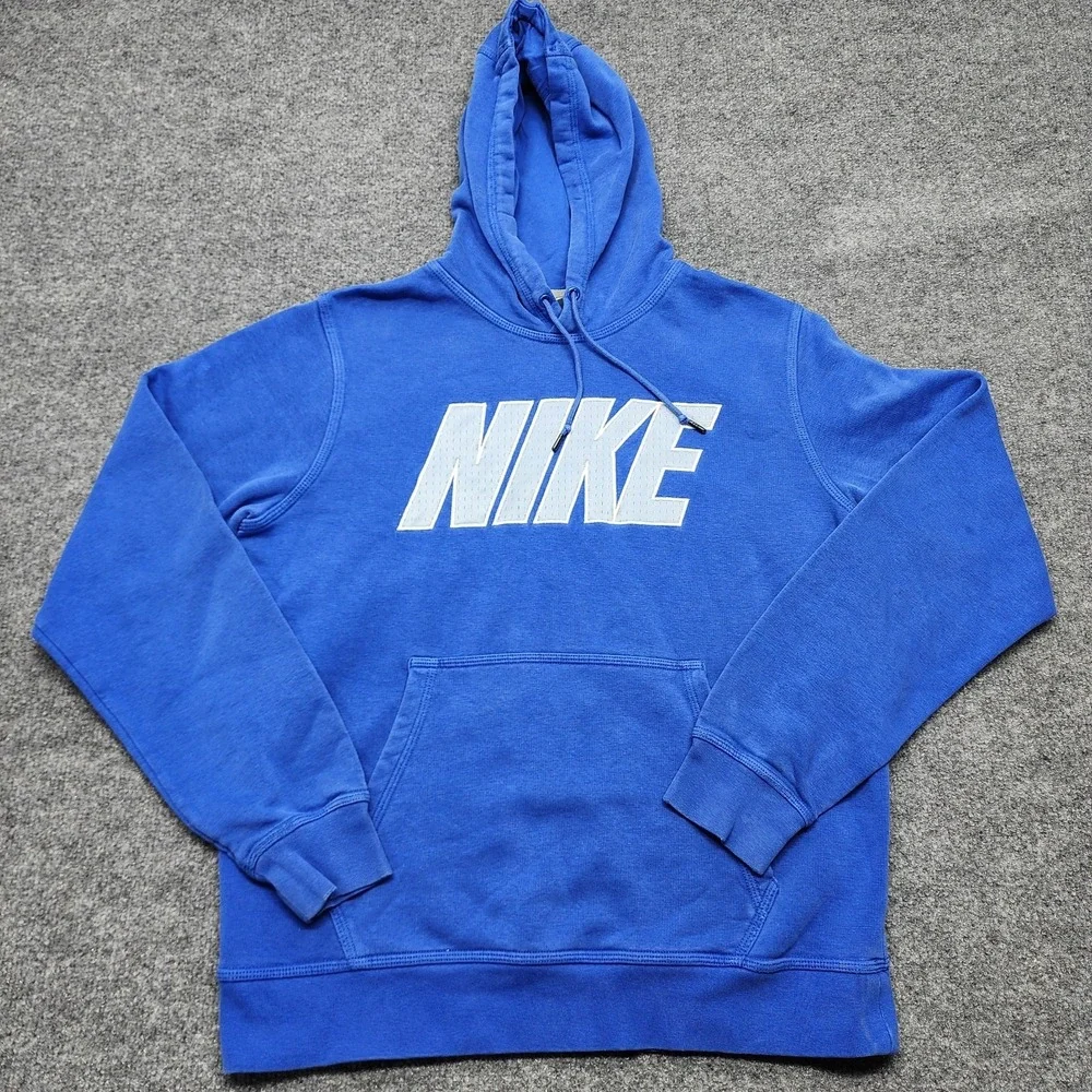 Vintage Nike Mens Medium Blue Travis Scott Center‎ Spell Out Hoodie Sweatshirt